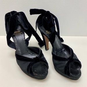 Moschino Lace-Up Velvet Peep Toe Heels